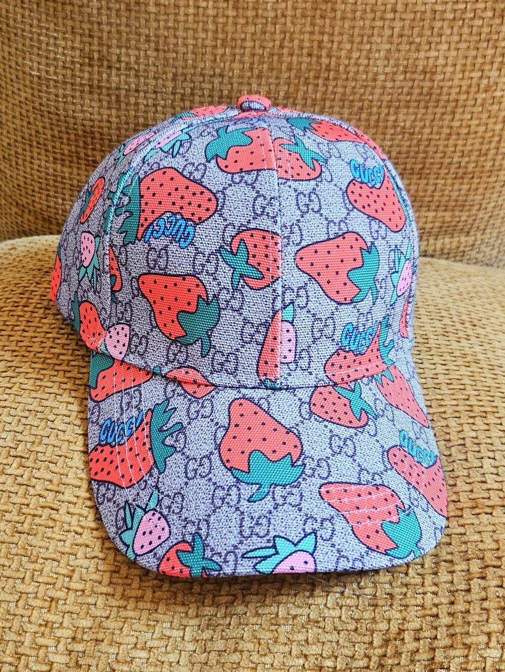 Gucci Strawberry Print Baseball Cap - Orange/Green